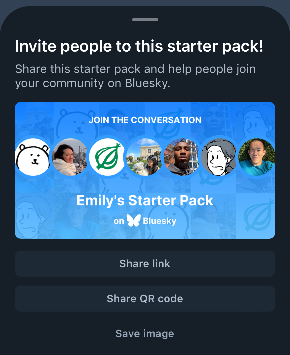 Bluesky Starter Pack invite example