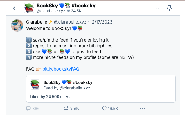 BookSky Custom Feed pinned welcome post