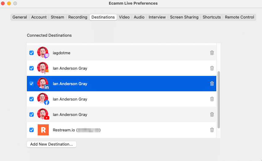 Ecamm Live Preferences - Multistreaming Destinations Ecamm Live Preferences - Multistreaming Destinations