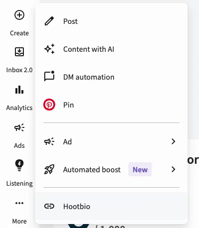 select Hootbio option from menu
