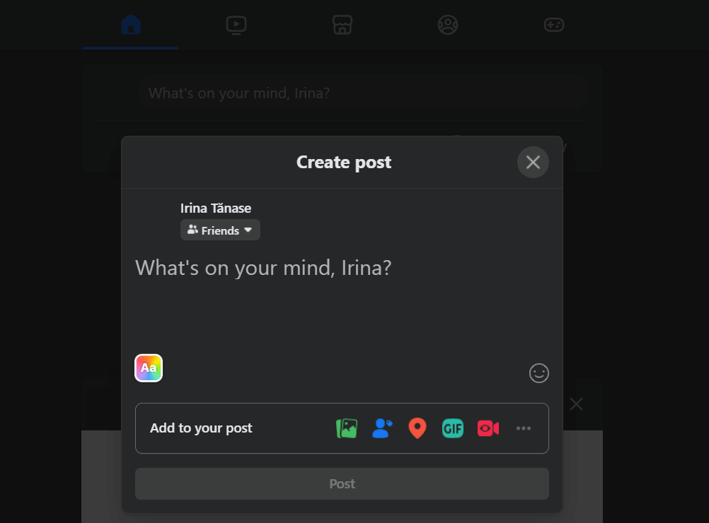 Facebook post composer in private group with audience set to friends, limiting post visibility