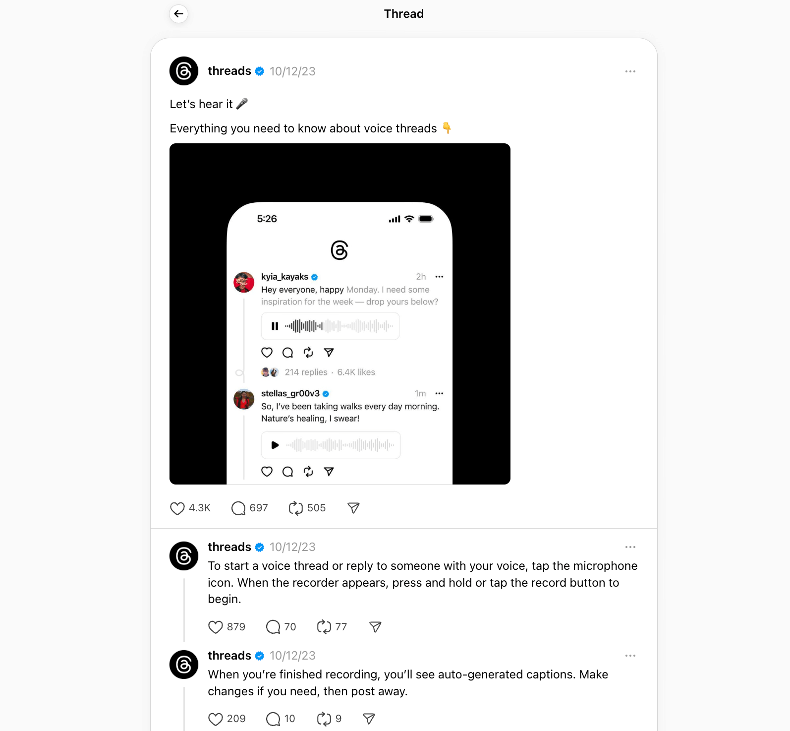 Interactive elements available on the Threads platform