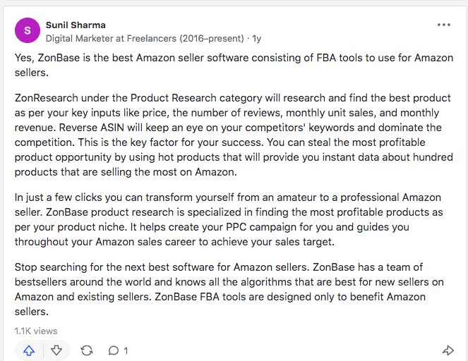 ZonBase user reviews example four
