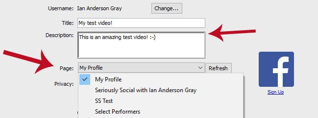 Facebook Live choose profile
