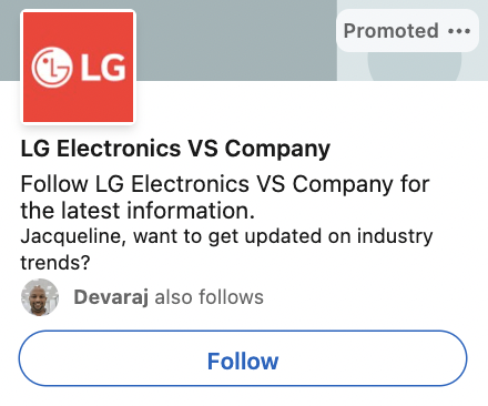 follower ad from LG Electronics with a "Follow" button