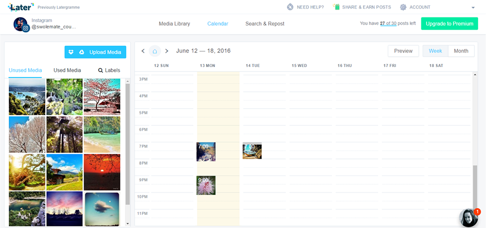 Later Instagram Scheduling Calendar