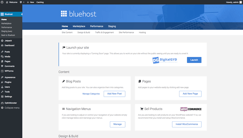 New improved version of Bluehost Site launch