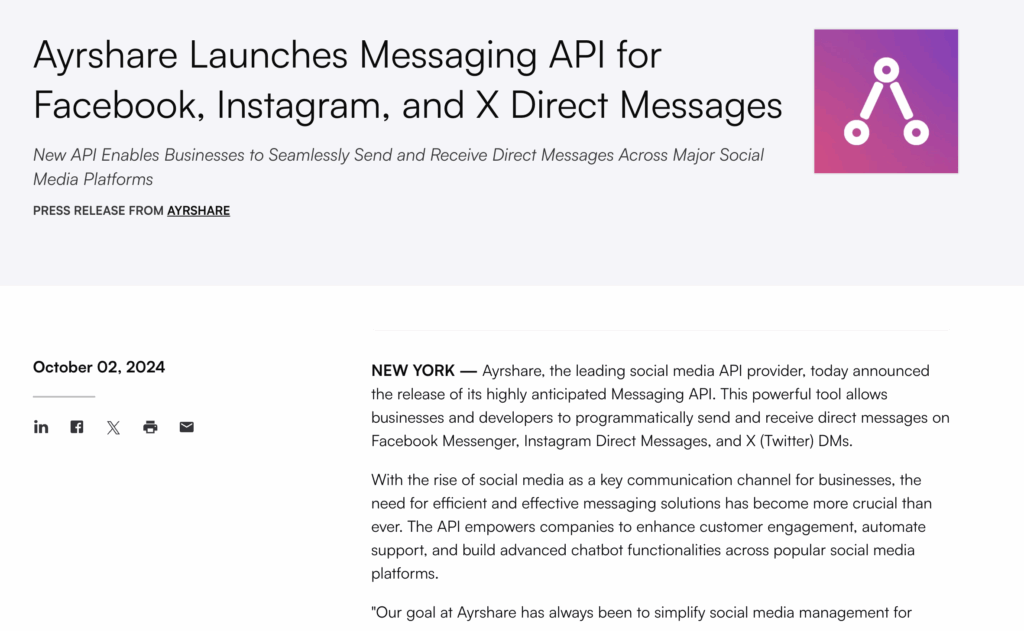 Ayrshare Launches Messaging API for Facebook,...