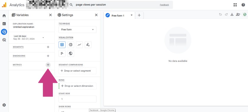 screenshot explore blank report | Most Important Google Analytics Metrics for Bloggers and Content Creators