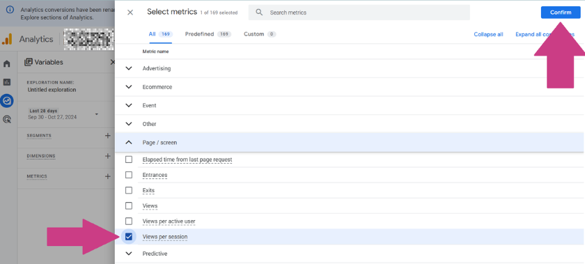 screenshot explore report metrics | Most Important Google Analytics Metrics for Bloggers and Content Creators