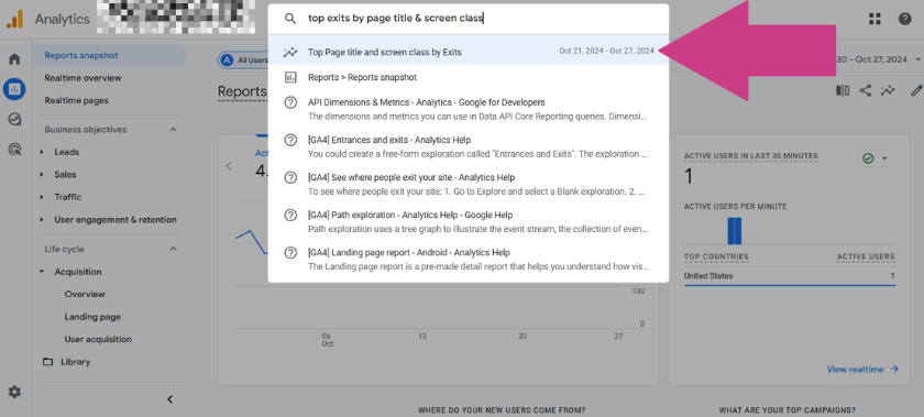 screenshot page exits search | Most Important Google Analytics Metrics for Bloggers and Content Creators