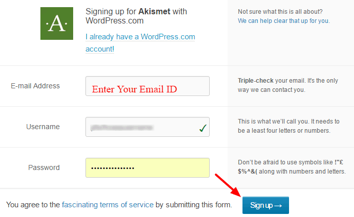 steps to get free akismet API key