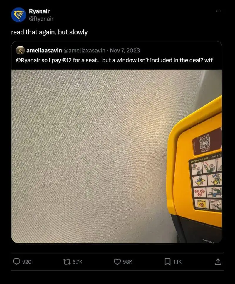Ryanair ironic social media